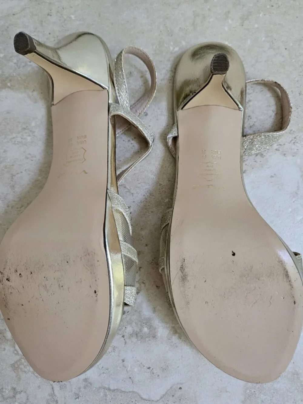 Nina Slingback Sandals 8M Gold Glitter Mesh Kitten Heel Formal Evening Shoes